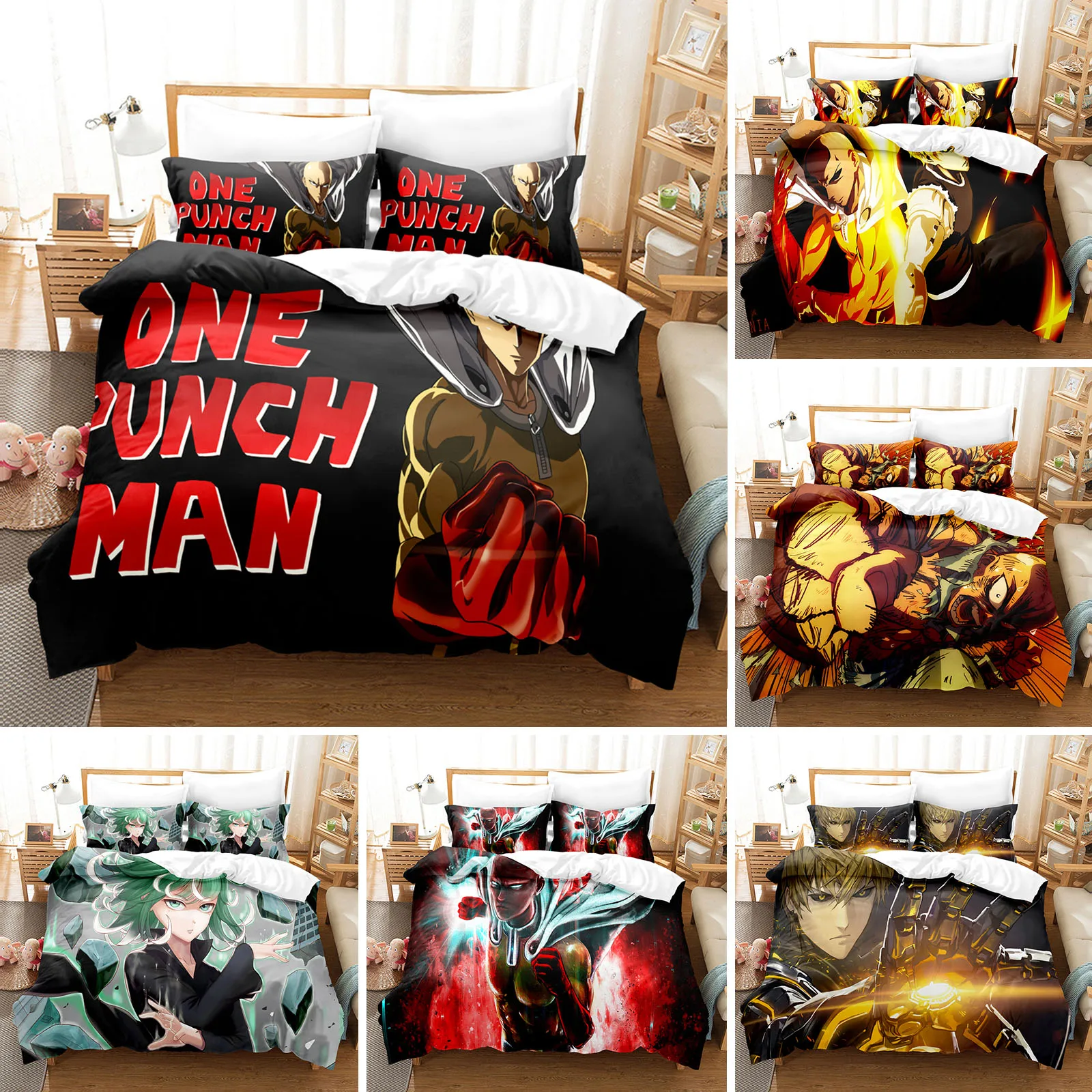 3D Аниме одеяло One Punch Man Комплекти спално бельо Калъфка Комплект спално бельо за деца, Подарък за момичета Комплект спално бельо Двоен full Queen King Size Изображение 0