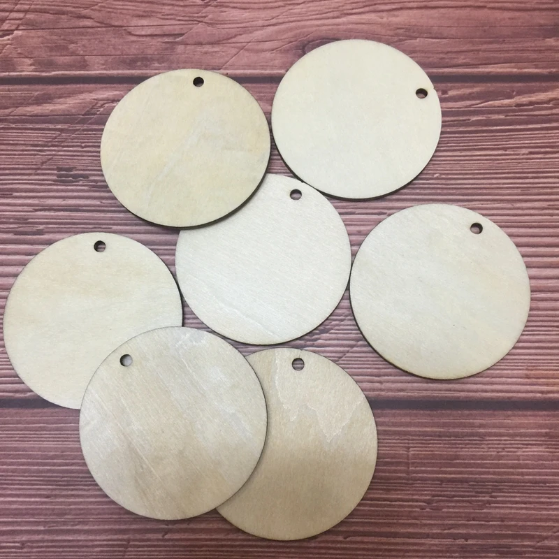 50 бр., кръг от естествена шперплат с високо качество, дървени дискове, дървени орнаменти за лазерно рязане, дървени парчета Изображение 0