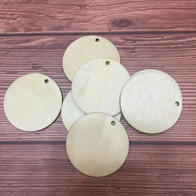 50 бр., кръг от естествена шперплат с високо качество, дървени дискове, дървени орнаменти за лазерно рязане, дървени парчета Изображение 1