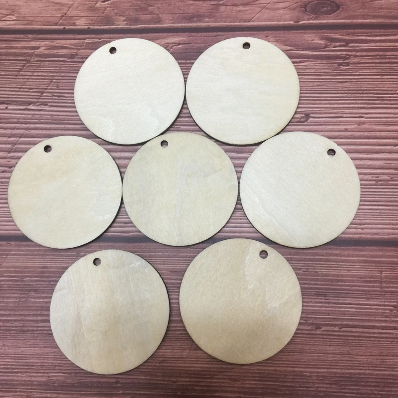 50 бр., кръг от естествена шперплат с високо качество, дървени дискове, дървени орнаменти за лазерно рязане, дървени парчета Изображение 3