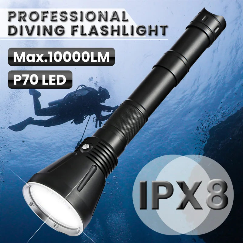 50 м под вода 10000ЛМ професионален led фенерче за гмуркане XHP70 IPX8 Водоустойчив жълта лампа за гмуркане Изображение 0