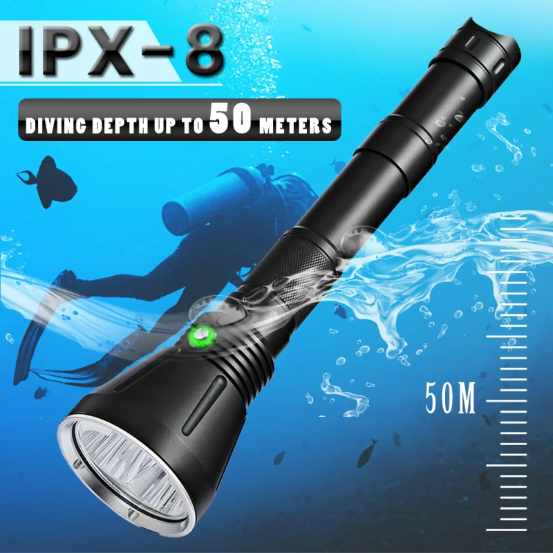 50 м под вода 10000ЛМ професионален led фенерче за гмуркане XHP70 IPX8 Водоустойчив жълта лампа за гмуркане Изображение 1