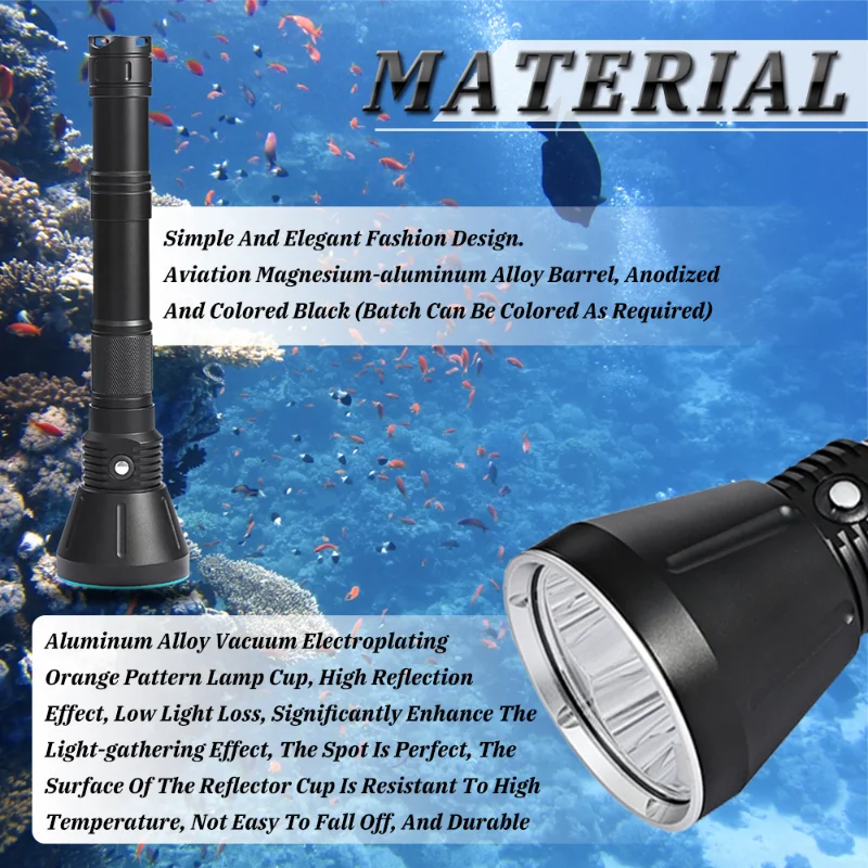 50 м под вода 10000ЛМ професионален led фенерче за гмуркане XHP70 IPX8 Водоустойчив жълта лампа за гмуркане Изображение 3