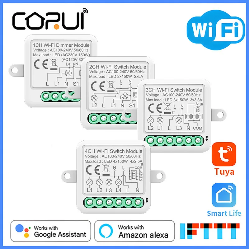 CoRui Sasha Wifi MINI интелигентен модул превключване на енергийния монитор 10A таймер безжичен ключ умен дом Работа с Алекса Google Home Yandex Изображение 0