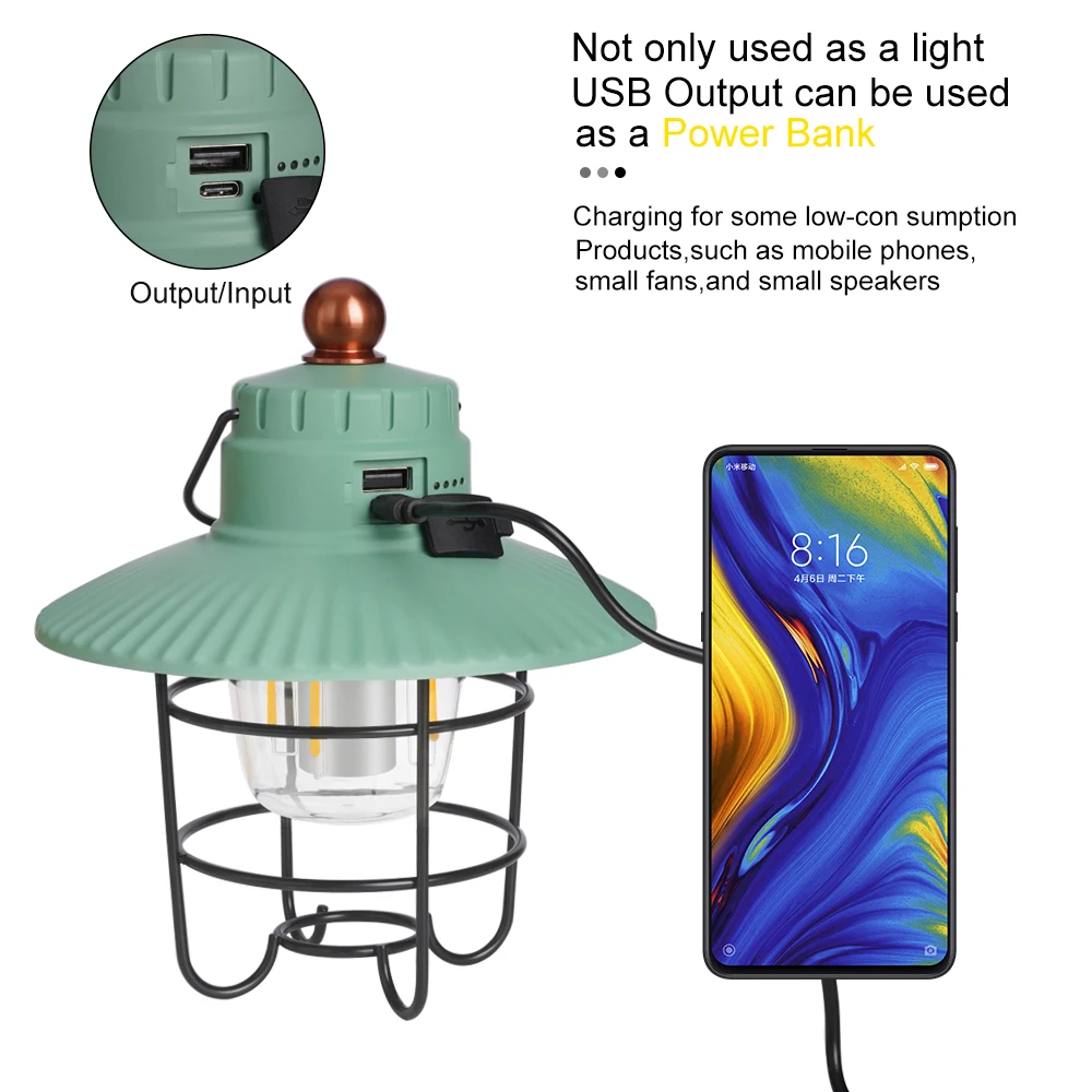Led лампа за къмпинг, с регулируема яркост Ретро тип C, акумулаторна туристически светлини 2000 mah, метални преносими фенери Haning за работа на открито, на двора Изображение 4
