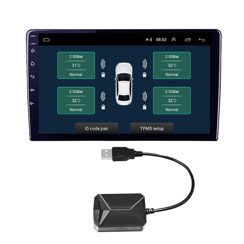 USB Android ГУМИТЕ, Система за контрол на налягането в гумите системата за Безжично предаване на 8 бар 116 psi Аларма 5 За вътрешна външна Изображение 5