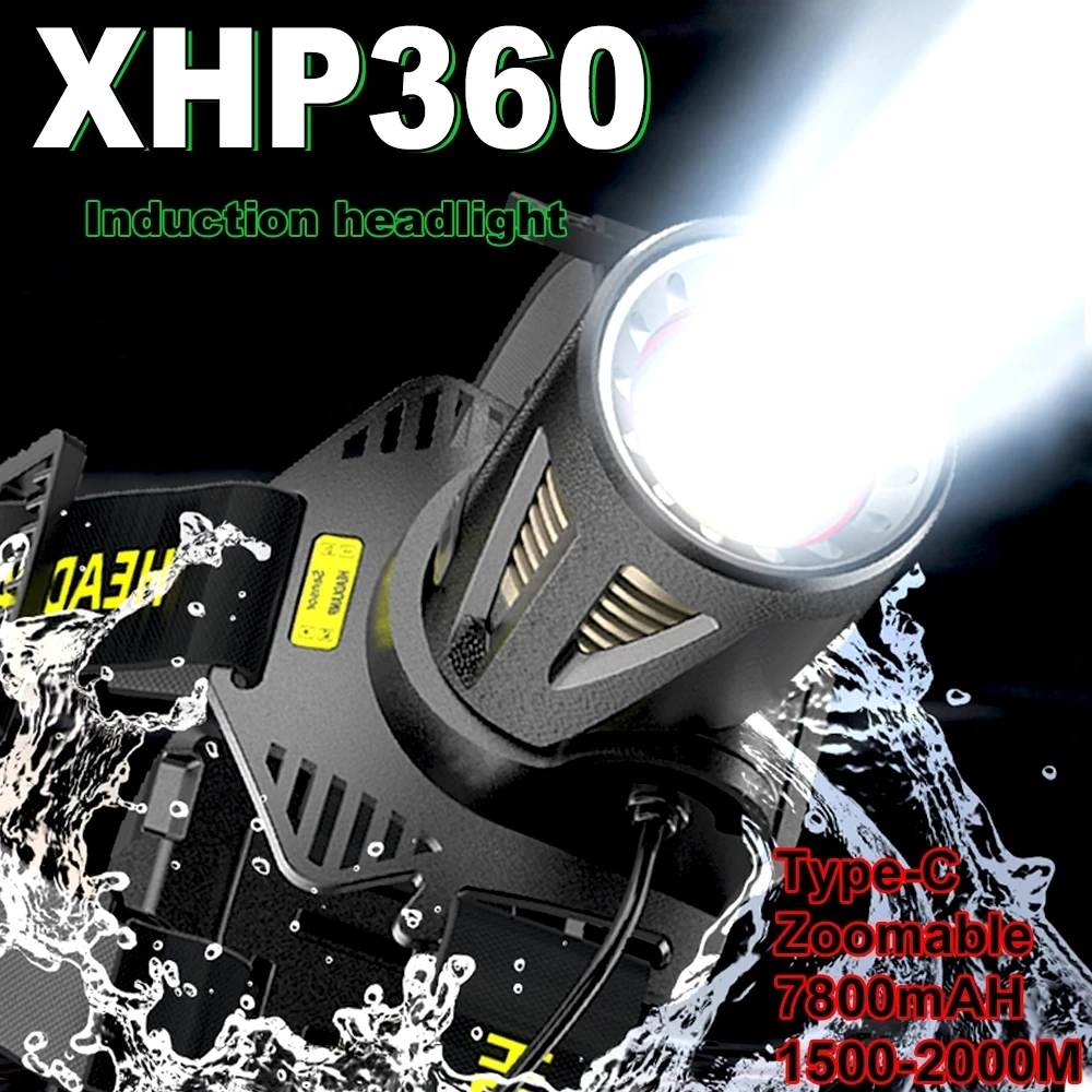 XHP360 Led Налобный фенер 18650 Акумулаторна Фенерче Usb-c е Мощна Бойна Светкавица, Мащабируем Ловен Фенер, Водоустойчив Ръчни Фенери Изображение 0