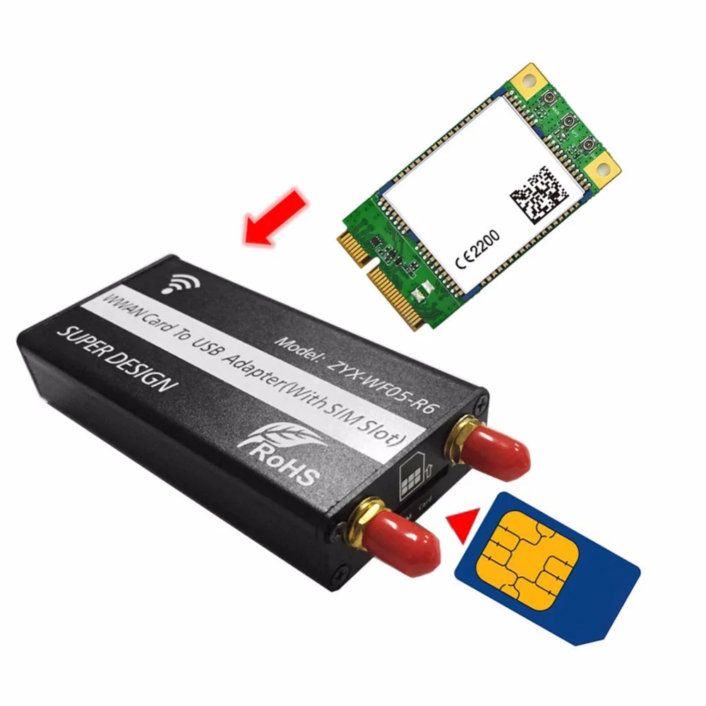 Адаптер Mini PCI-E PCI-Express, USB, със слот за СИМ-карта в модул WWAN/LTE Изображение 2