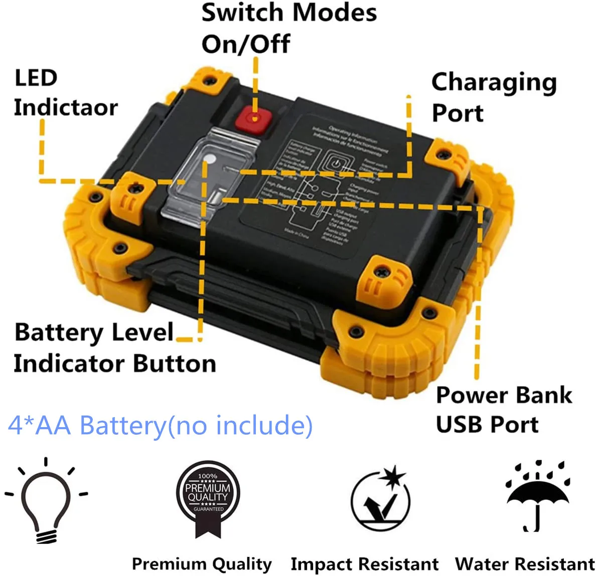 Акумулаторна батерия led работна лампа COB, водоустойчив работен лампа, преносим прожектор за осветяване на работната площадка, ремонт на автомобили, на открито Изображение 2
