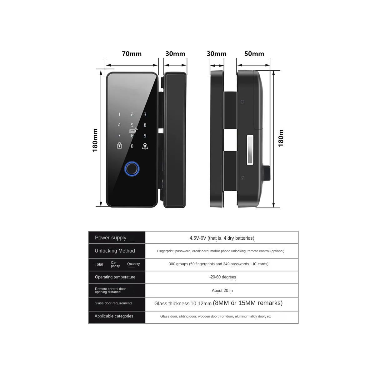 Водоустойчив интелигентна система за заключване на вратите на Hristo Wifi, електронно отключване с пръстов отпечатък, за стъклена врата, стил 2 Изображение 0