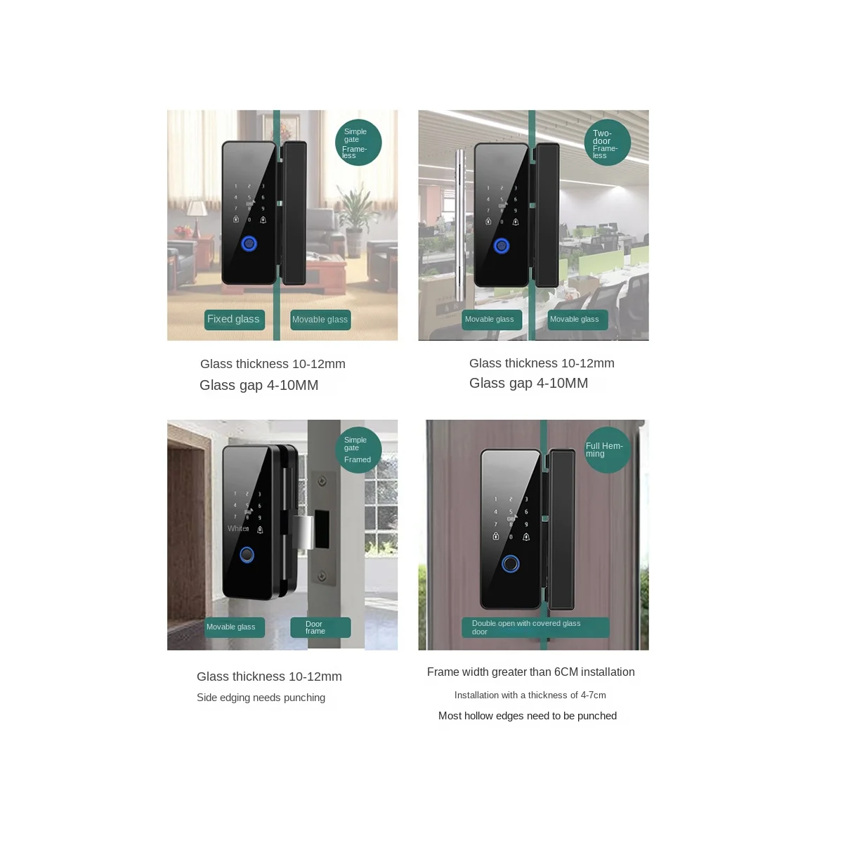 Водоустойчив интелигентна система за заключване на вратите на Hristo Wifi, електронно отключване с пръстов отпечатък, за стъклена врата, стил 2 Изображение 2