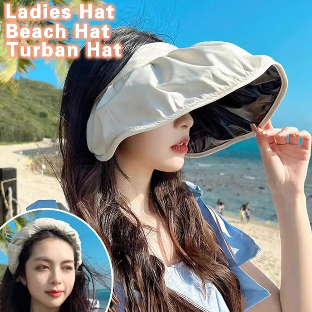Дамска плажна шапка, солнцезащитная дишаща сгъваема превръзка на главата и с широка периферия, регулируема защита от ултравиолетови лъчи, однотонная лятна шапка с отворен покрив Изображение 0