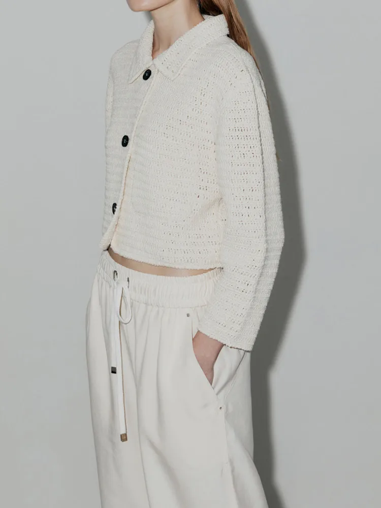 Жена вязаный жилетка с отложным яка, отворена яке с дълъг ръкав, женски съкратен пуловер с един джоб Изображение 1