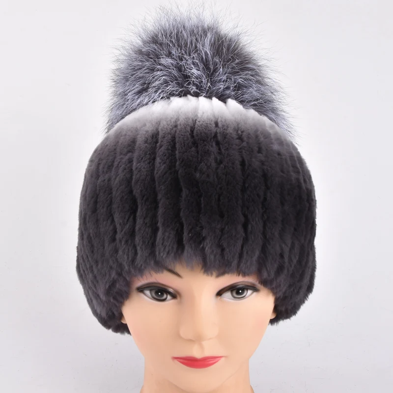Зимна шапка от кожа заек рекс за жени с pom-помераните от лисьего кожа, най-crochet-шапки, кожени шапки, нова марка, ежедневни шапки добро качество Изображение 5
