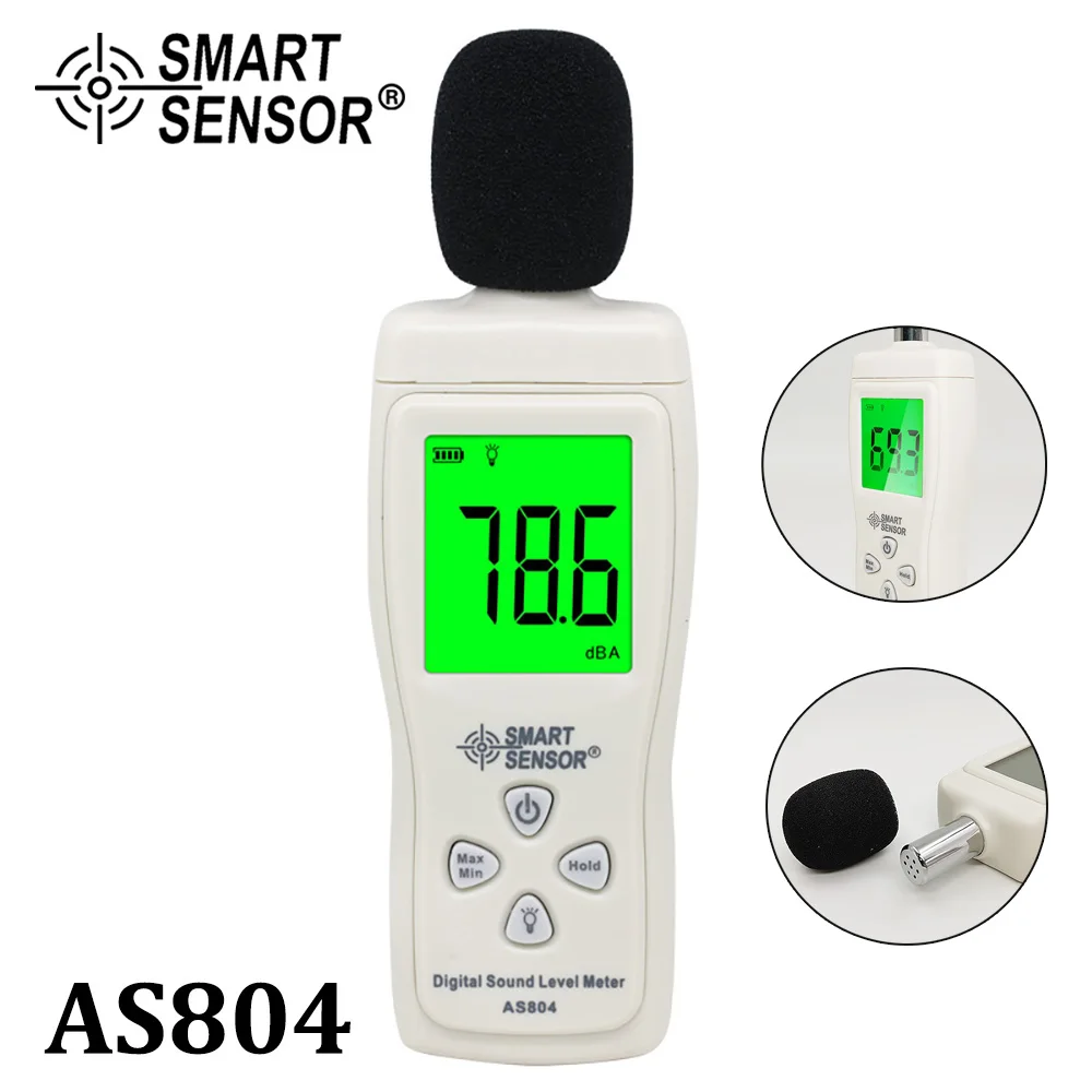 Интелигентен сензор AS804 Цифров измерител на нивото на звука, децибела 30d-130 db, диагностичен инструмент, тестер за мониторинг, детектор на шума, анализатор, инструмент Изображение 5