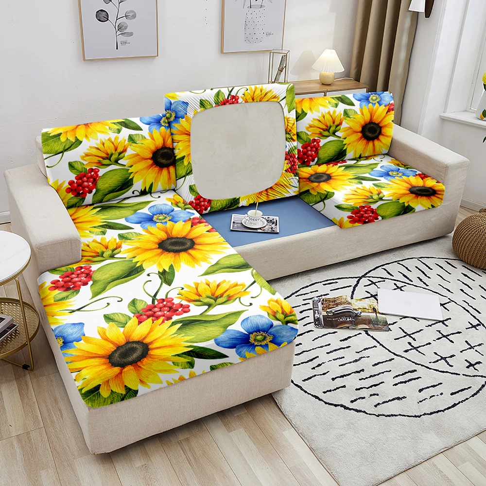 Калъф за възглавници на седалката на дивана Sunflower Гъвкави калъфи за мека мебел за дневна, детска защита мебели за домашни любимци, еластичен разтегателен диван за 1-4 място Изображение 0
