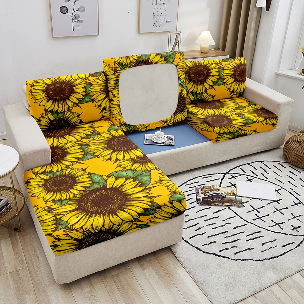 Калъф за възглавници на седалката на дивана Sunflower Гъвкави калъфи за мека мебел за дневна, детска защита мебели за домашни любимци, еластичен разтегателен диван за 1-4 място Изображение 3