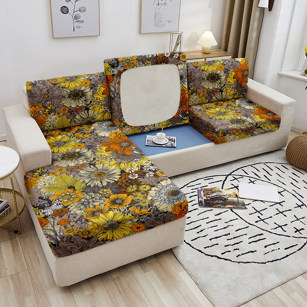 Калъф за възглавници на седалката на дивана Sunflower Гъвкави калъфи за мека мебел за дневна, детска защита мебели за домашни любимци, еластичен разтегателен диван за 1-4 място Изображение 4