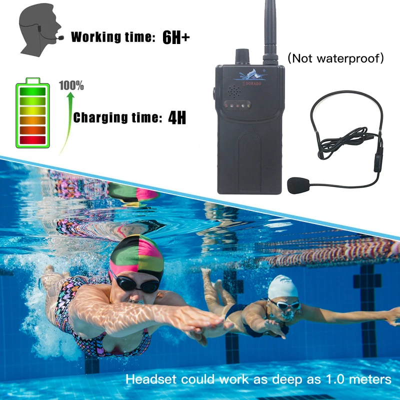 Клас на водни спортове Уроци по гмуркане В басейн, Тренировъчно устройство с FM радио, вибрация предавател Спортен треньор FM трансмитер Изображение 3