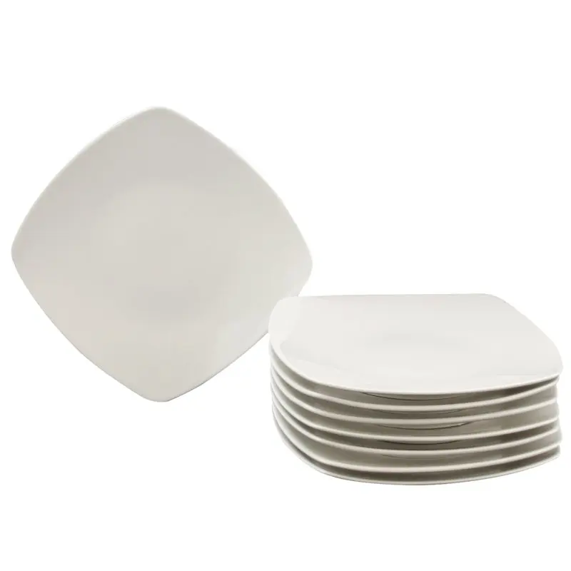 Колекция от керамични меки квадратни места за хранене чинии Дзен Buffetware бял на цвят, 8 бр. Изображение 0