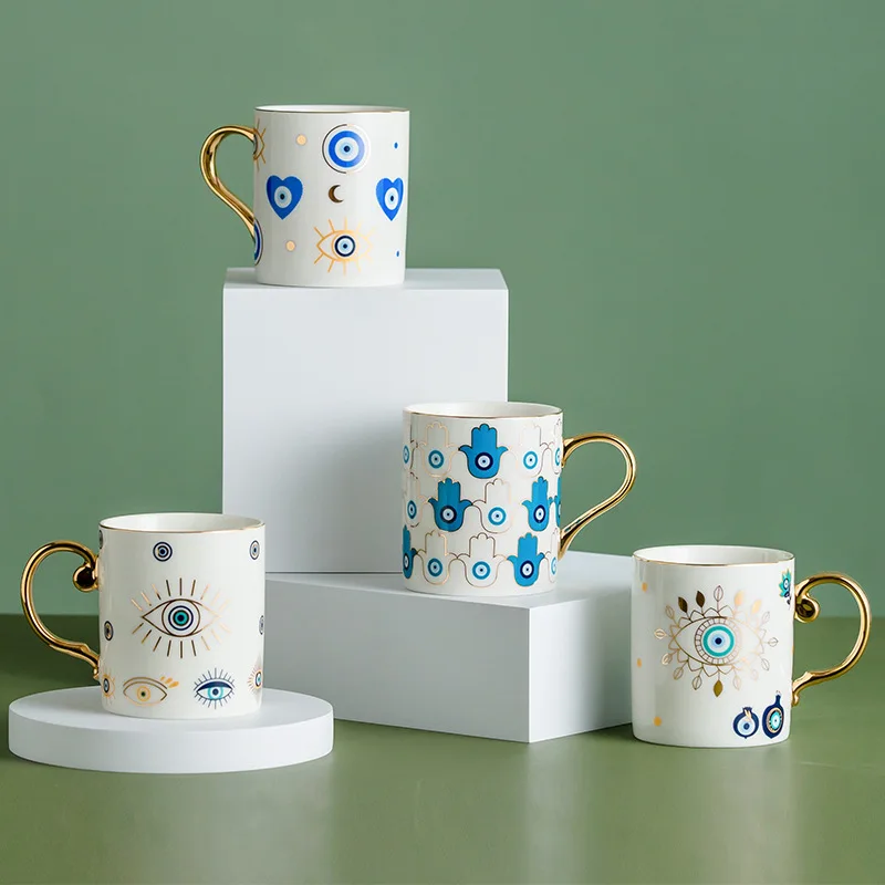 Скандинавските луксозни дяволски очи, декоративни керамични и порцеланови чаши за кафе, комплект чаени чаши за декорация на дома Изображение 0