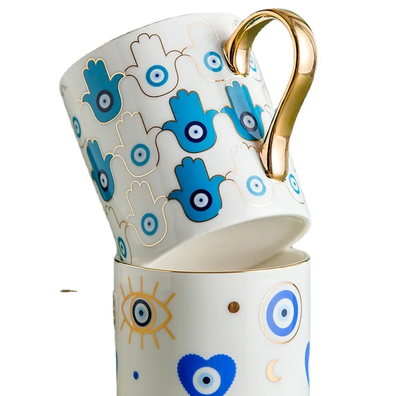 Скандинавските луксозни дяволски очи, декоративни керамични и порцеланови чаши за кафе, комплект чаени чаши за декорация на дома Изображение 3