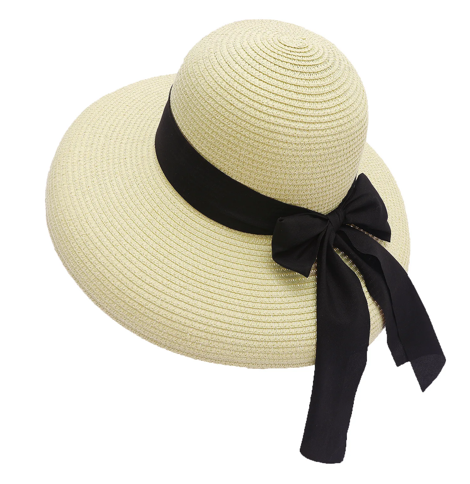 Френска сламена шапка Хепбърн с лък, дамски лятна морска солнцезащитная сянка с голяма периферия, Пътуване, почивка, Див плаж Изображение 3