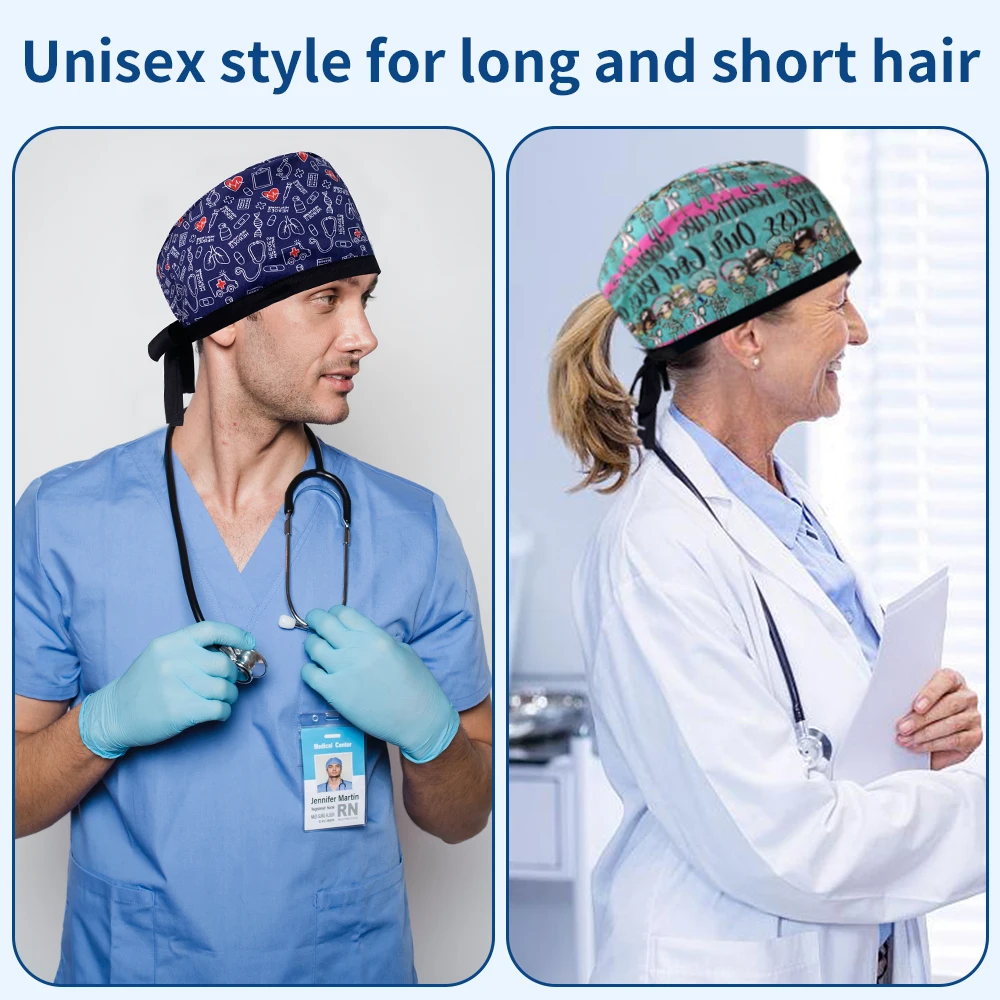 Хирургически шапки, модни аптечные шапки Baotou, медицинска печат, клиника за домашни любимци, женска хирургическа шапка за лекари, шапка за медицински сестри, шапка за д-р с бутони Изображение 2