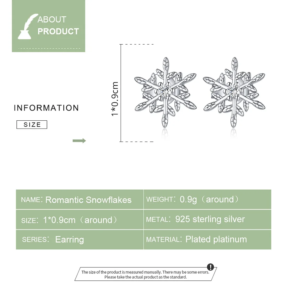 bamoer Автентични обеци от сребро проба 925 с романтични снежинками за жени, бижута в корейски стил, Moda Bijoux BSE424 Изображение 4